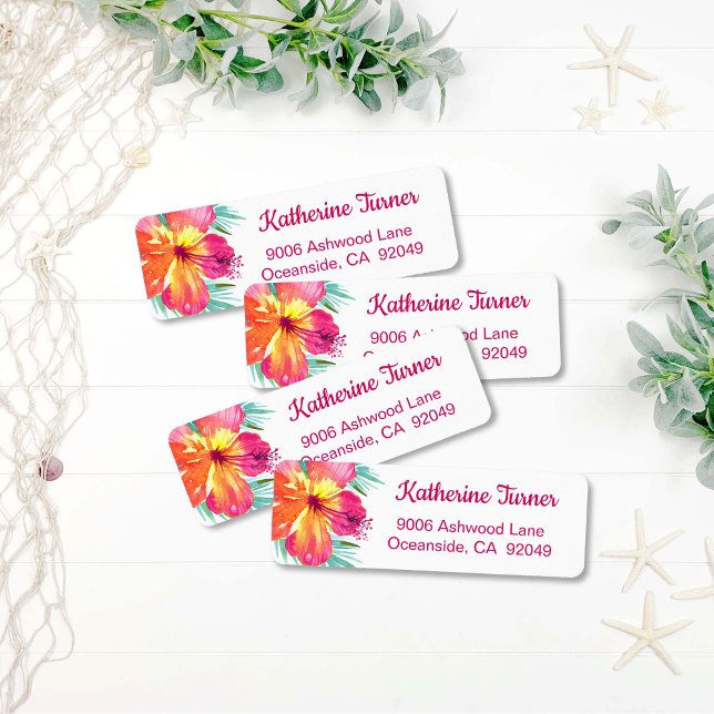 Aloha Luau Pink Tropical Hibiscus Return Address (Creator Uploaded)