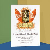 Aloha Luau Tiki Mask Beach Party Invitations