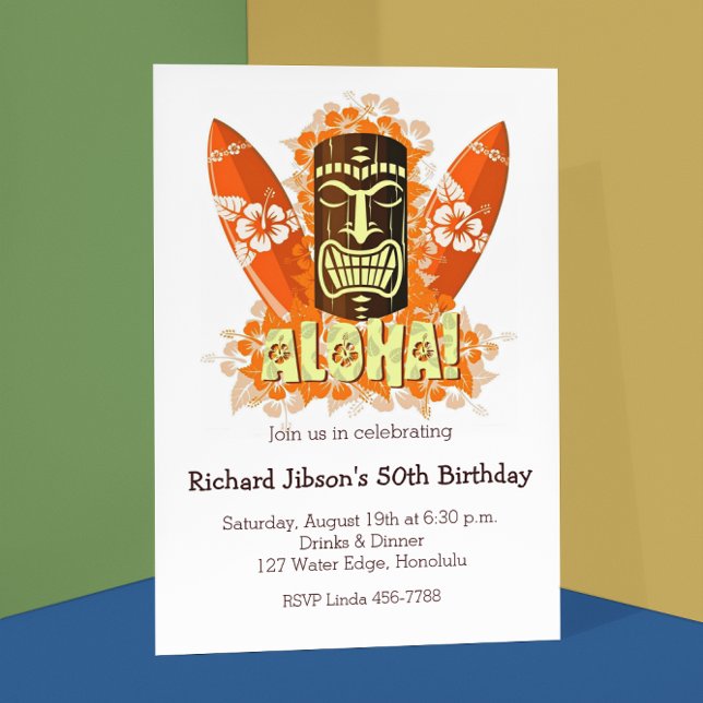 Aloha Luau Tiki Mask Beach Party Invitations (Creator Uploaded)