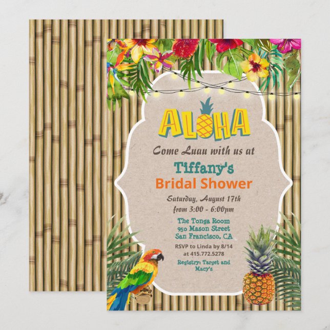Aloha Luau Tropical Bridal Shower Invitation (Front/Back)