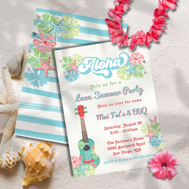 Aloha Luau Tropical Floral Summer Party Invitation (Creator Uploaded)