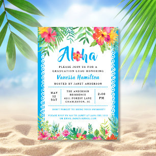 Aloha Luau Tropical Graduation Blue Invitation