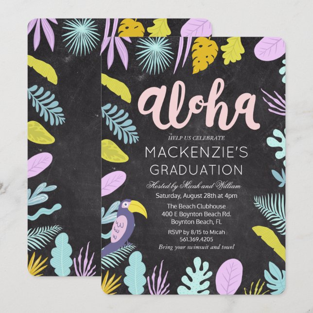 Aloha Luau Tropical Graduation Party Invitation (Front/Back)