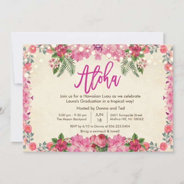 Aloha Luau Tropical Graduation Party Invitation (Front)