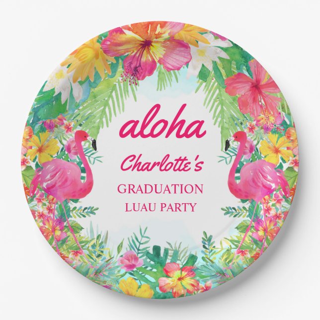Aloha Luau Tropical Graduation Party Paper Plate (Front)