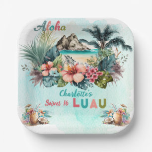 Aloha Luau Tropical Island Beach Sweet 16 Party Paper Plate