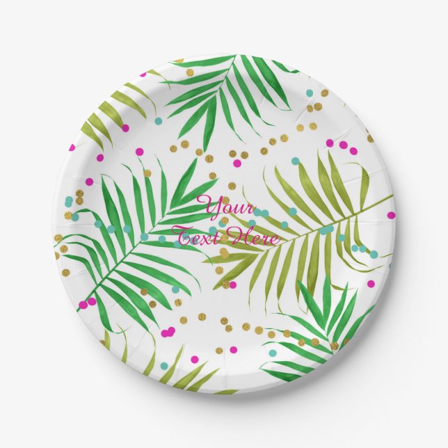 Aloha Luau Tropical Leaves Birthday Party Paper Plate (Front)