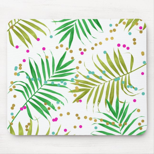Aloha Luau Tropical Leaves & Fun Confetti Dots Mouse Mat (Front)