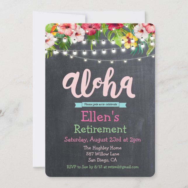 Aloha Luau Tropical Retirement Invitation (Front)