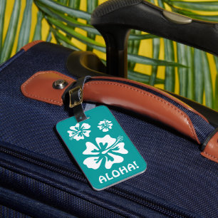 Aloha luggage tag with Hawaiian Hibiscus flowers