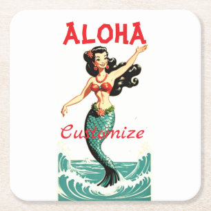 Aloha Mermaid Thunder_Thunder_Cove Square Paper Coaster