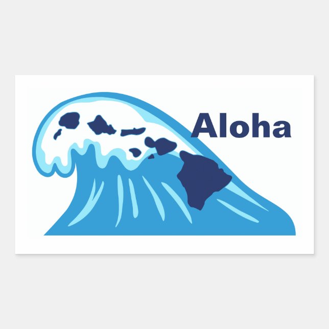 Aloha Ocean Wave Hawaiian Islands Chain Rectangular Sticker (Front)