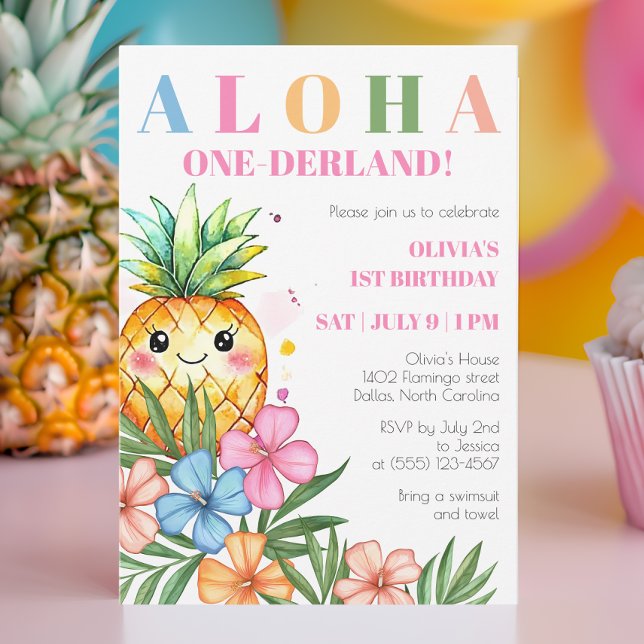 Aloha Onederland Summer Pineapple 1st Birthday Invitation (Aloha Onederland Summer Pineapple 1st Birthday Invitation)