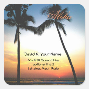 Aloha Palm Tree Address Square Sticker