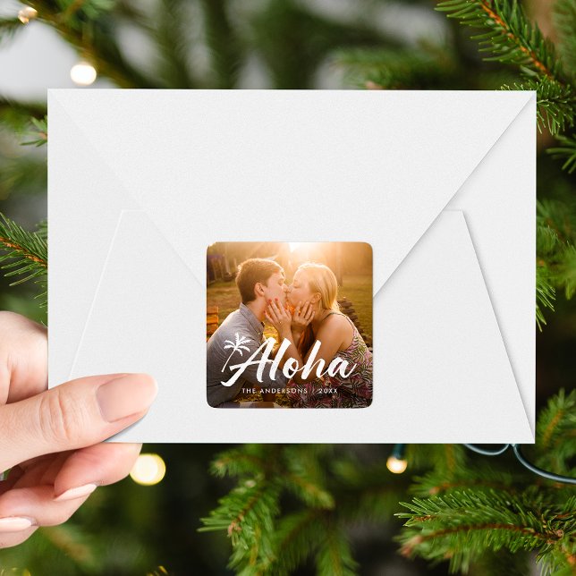 Aloha Palm Tree Holiday Photo Square Sticker (Creator Uploaded)