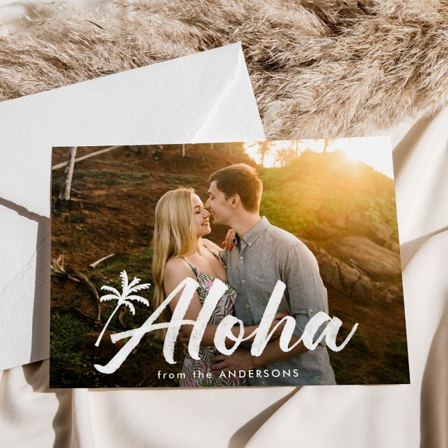 Aloha Palm Tree Photo Holiday Card (Creator Uploaded)