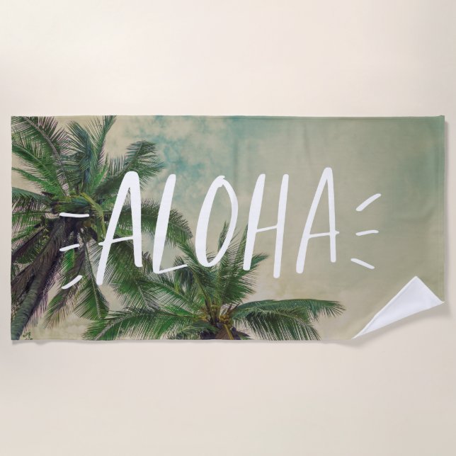 Aloha Palm Trees Beach Towel (Front)