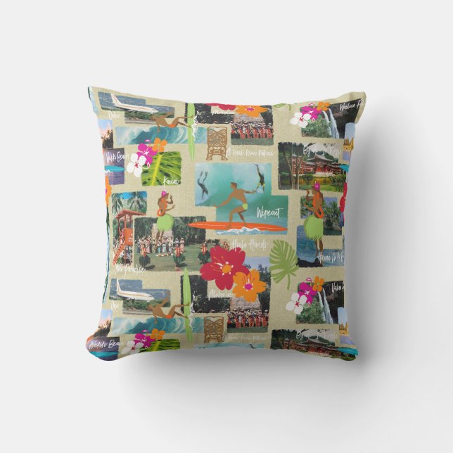 Aloha Paradise Hawaiian Vintage Postcard Cushion (Front)