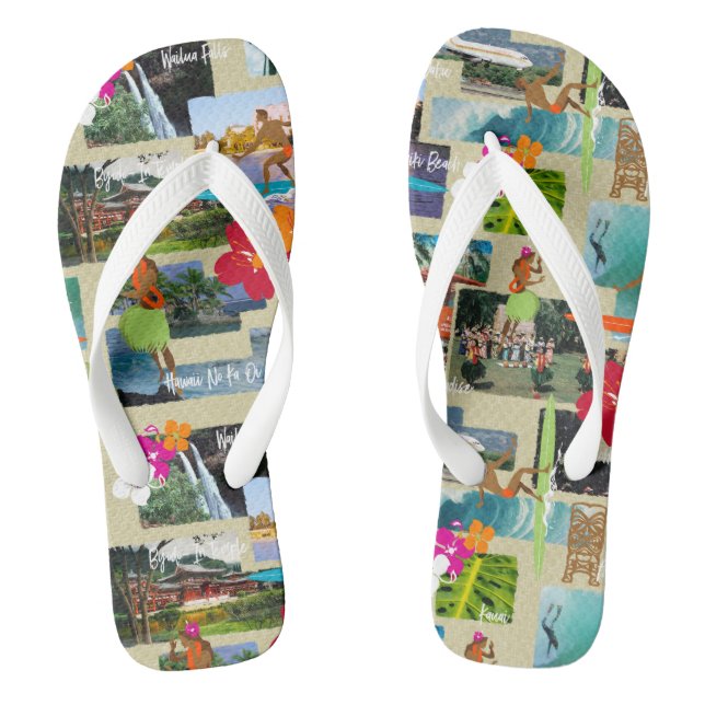 Aloha Paradise Hawaiian Vintage Postcard Flip Flops (Footbed)