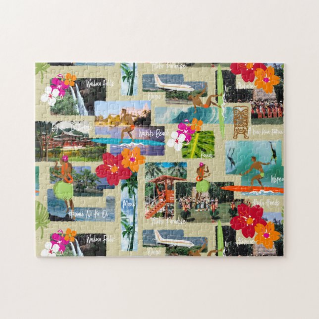 Aloha Paradise Hawaiian Vintage Postcard Jigsaw Puzzle (Horizontal)