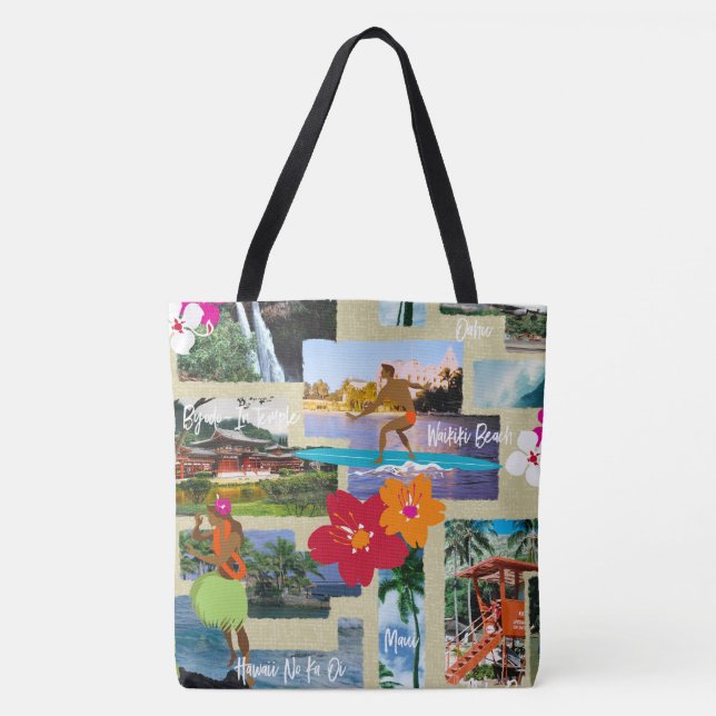 Aloha Paradise Hawaiian Vintage Postcard Tote Bag (Front)