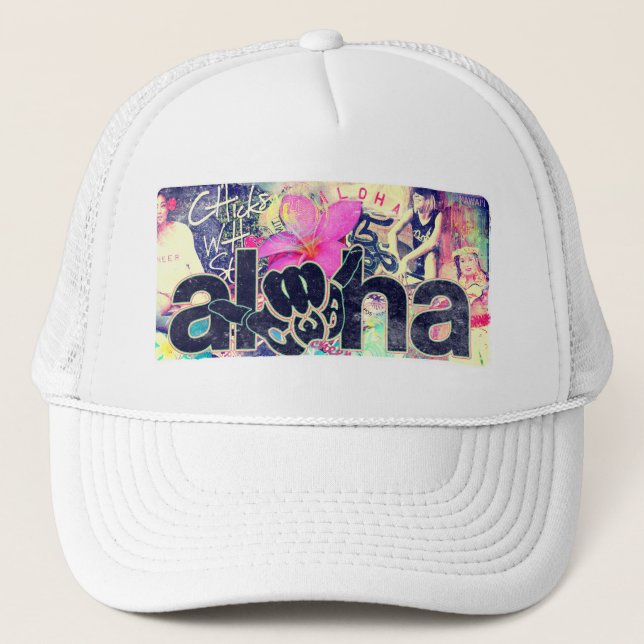 Aloha Paradise Trucker White Out Hat (Front)