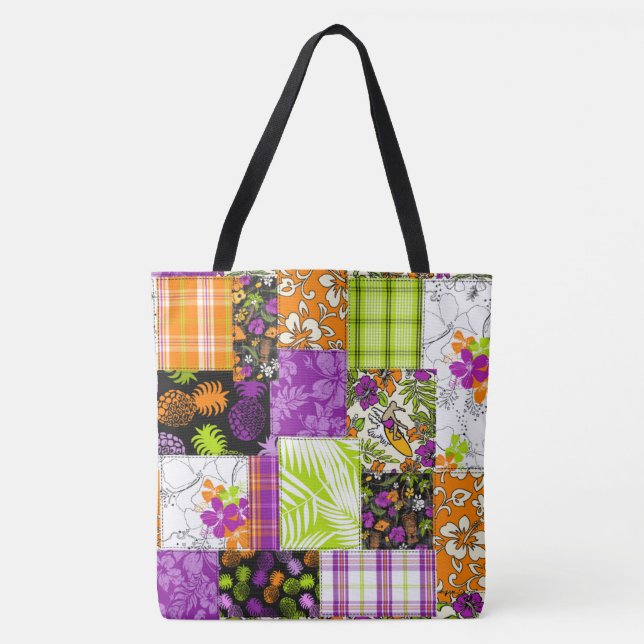 Aloha Patchwork Hawaiian Beach Bag - Violet (Front)
