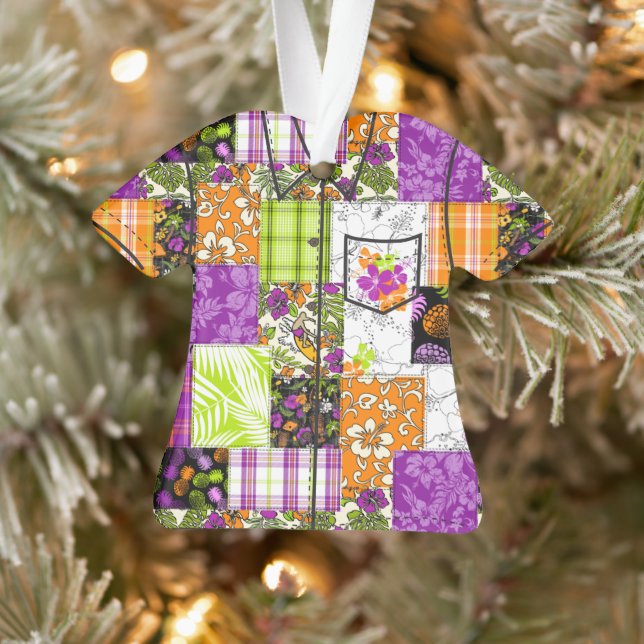 Aloha Patchwork Hawaiian Tropical Aloha Shirt Ornament (Tree)
