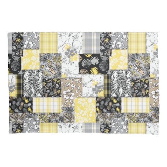 Aloha Patchwork Hawaiian Tropical Prints - Neutral Pillowcase (Front)