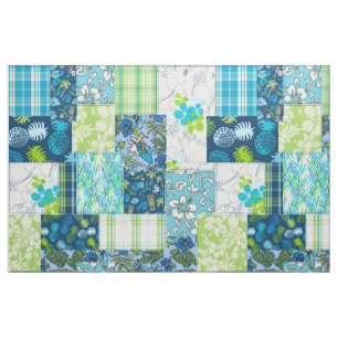 Aloha Patchwork Hawaiian Tropical Prints - Teal Fabric