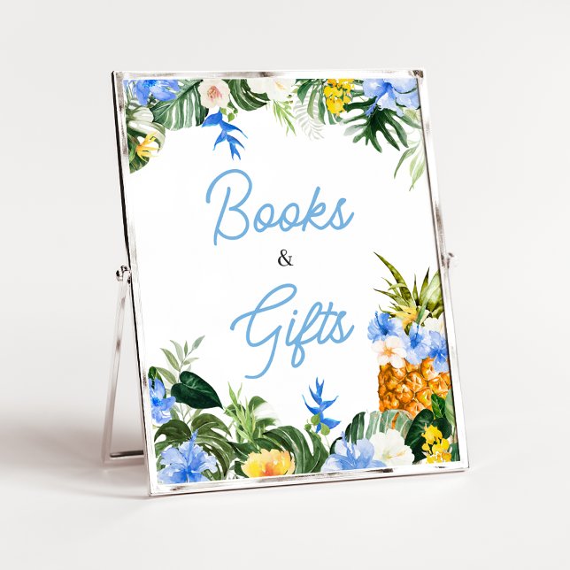 Aloha Pineapple Baby Shower Books and Gifts Sign (Aloha Baby Shower Sign)