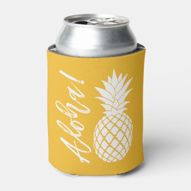 Aloha Pineapple Beach Party Luau | yellow white Can Cooler (Can Front)