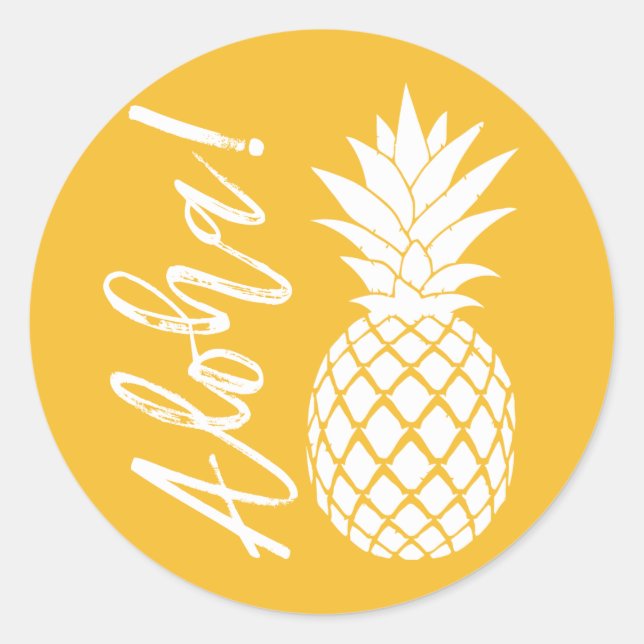 Aloha Pineapple Beach Wedding Luau | yellow white Classic Round Sticker (Front)