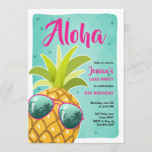 Aloha pineapple Birthday Tropical Luau Hawaii Invitation