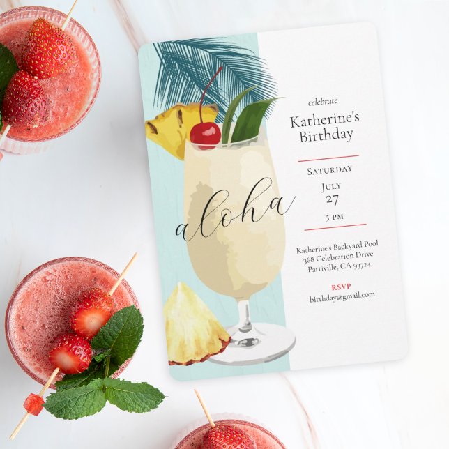 Aloha Pineapple Cocktail Summer Birthday Party Invitation (Creator Uploaded)