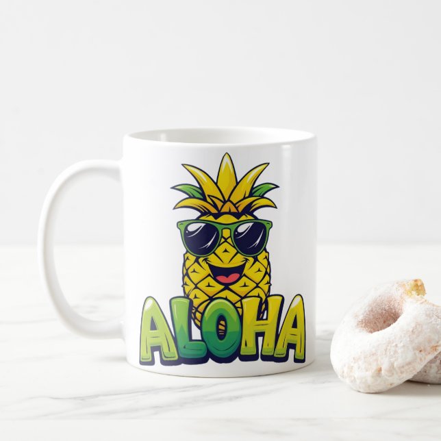 Aloha Pineapple Collection Teal Coffee Mug (With Donut)