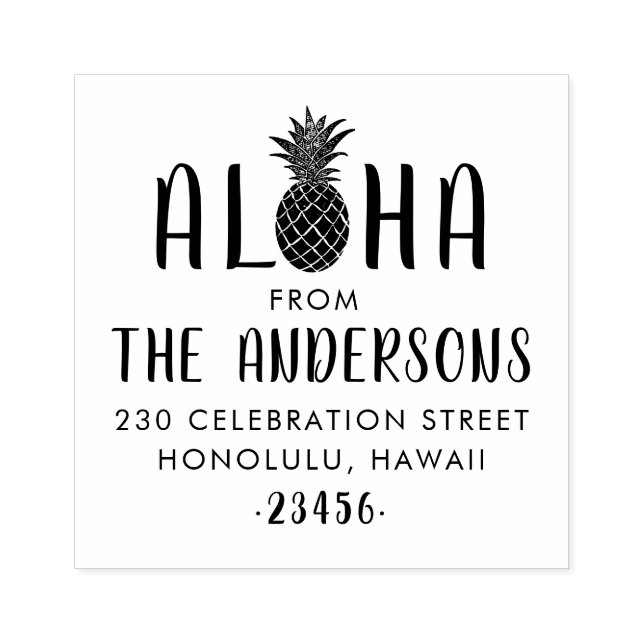 Aloha Pineapple Custom Family Name Return Address Rubber Stamp (Imprint)