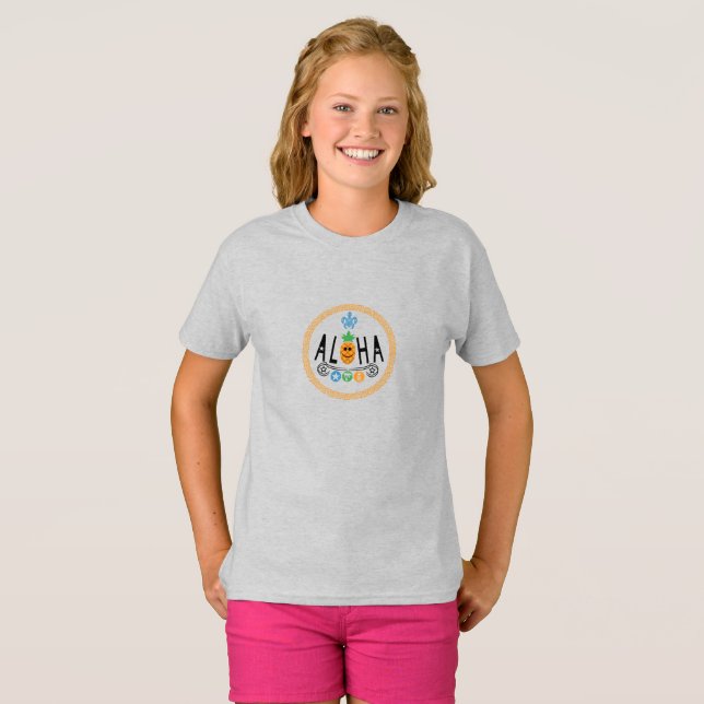 Aloha Pineapple Design - Girls' Basic T-Shirt (Front Full)