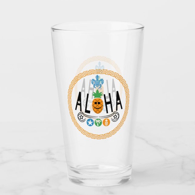 Aloha Pineapple Design - Glass Cup 16oz (Front)