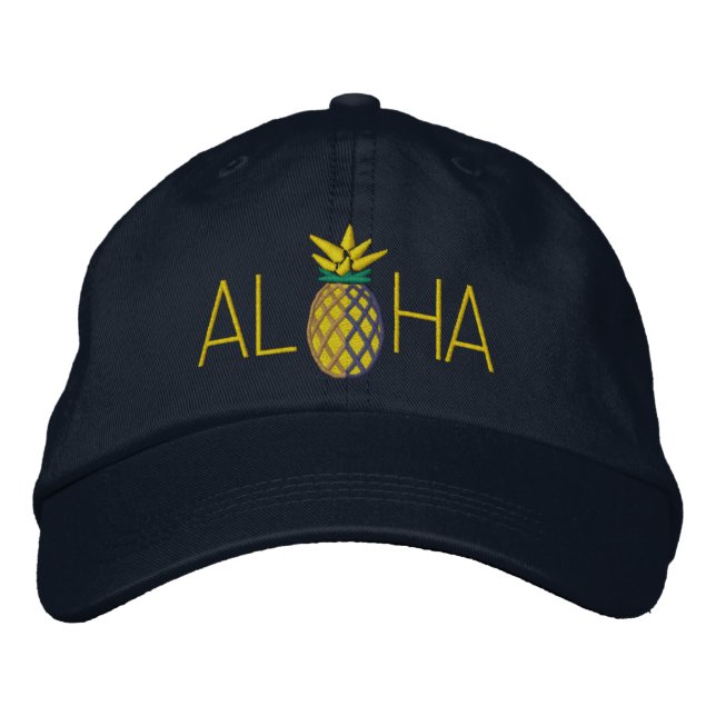 Aloha Pineapple Embroidery Graphic on Embroidered Hat (Front)