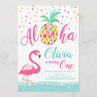 Aloha Pineapple Flamingo Birthday Invitation Pink