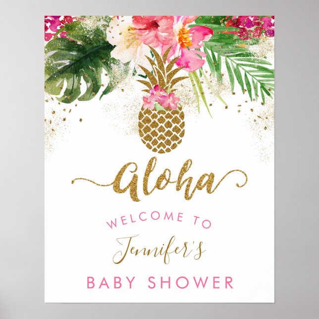 Aloha Pineapple Floral Baby Shower Welcome Poster (Front)