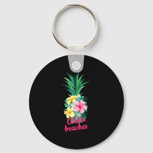 Aloha pineapple flowers aloha hawaii vintage key ring