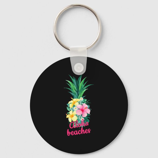 Aloha pineapple flowers aloha hawaii vintage key ring (Front)