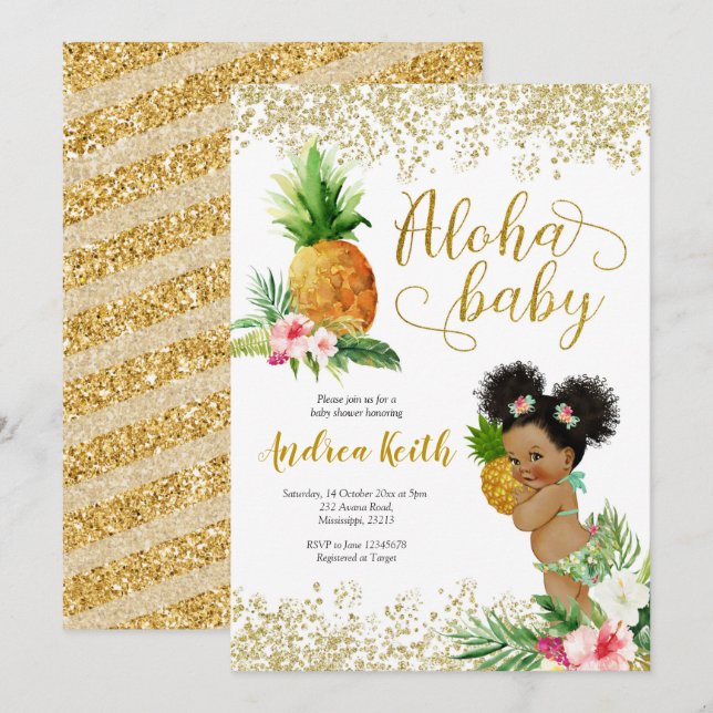 Aloha Pineapple Gold Tropical Pineapple Invitation (Front/Back)
