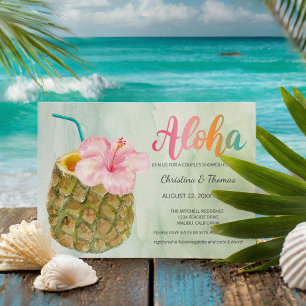 Aloha Pineapple Hibiscus Tropical Cocktail Shower Invitation