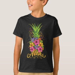 Aloha Pineapple Hibiscus Women Teen Girl Hawaiian T-Shirt