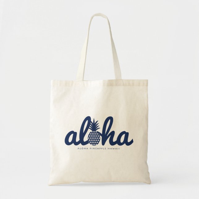 Aloha pineapple Logo　Navy color Tote Bag (Front)