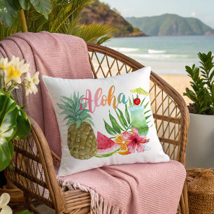 Aloha Pineapple Palm Hibiscus & Tropical Cocktail Cushion