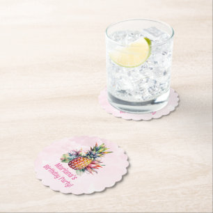 Aloha Pineapple Summer Birthday Party Paper Coaster